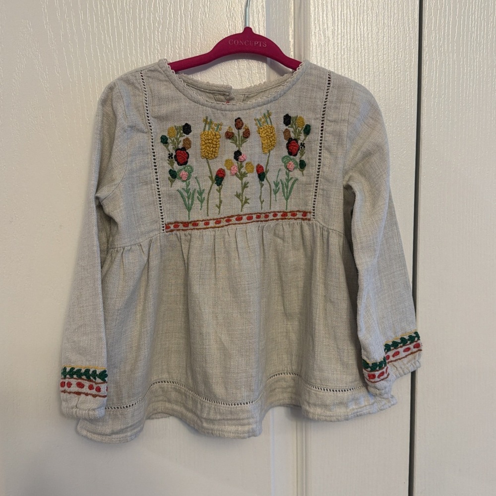 Zara Baby Girl Embroidered Floral Boho Long Sleeve Top/Blouse Size 2/3 years